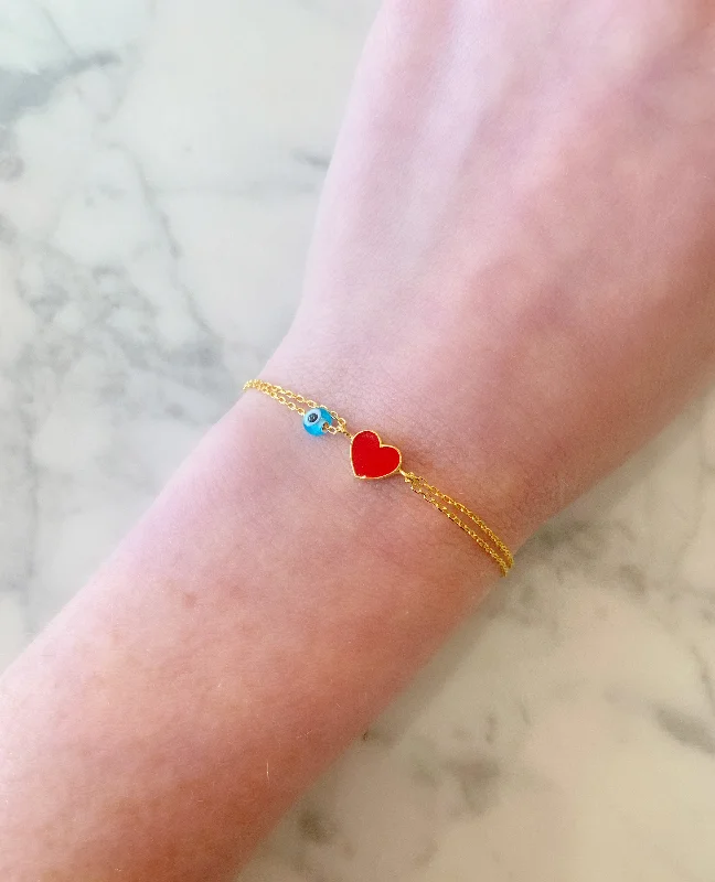 women engraved cuff bracelets -Red Mini Enamel Heart Bracelet