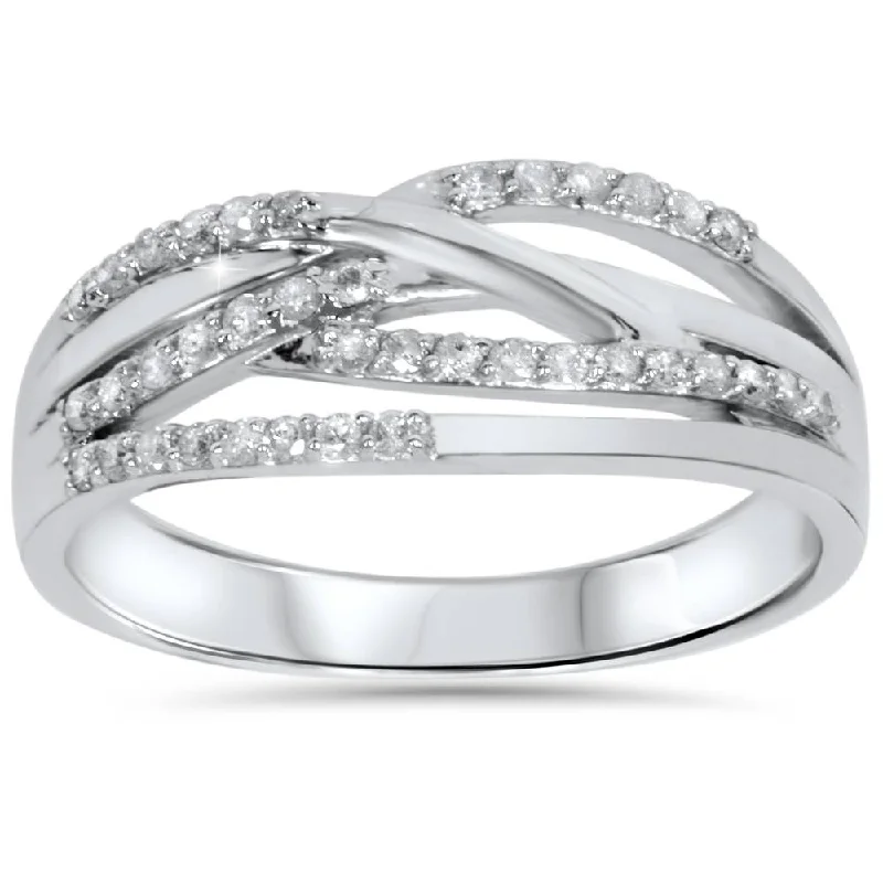 vintage-style diamond engagement rings -1/5ct Diamond Crossover Ring 10K White Gold Size Selectable