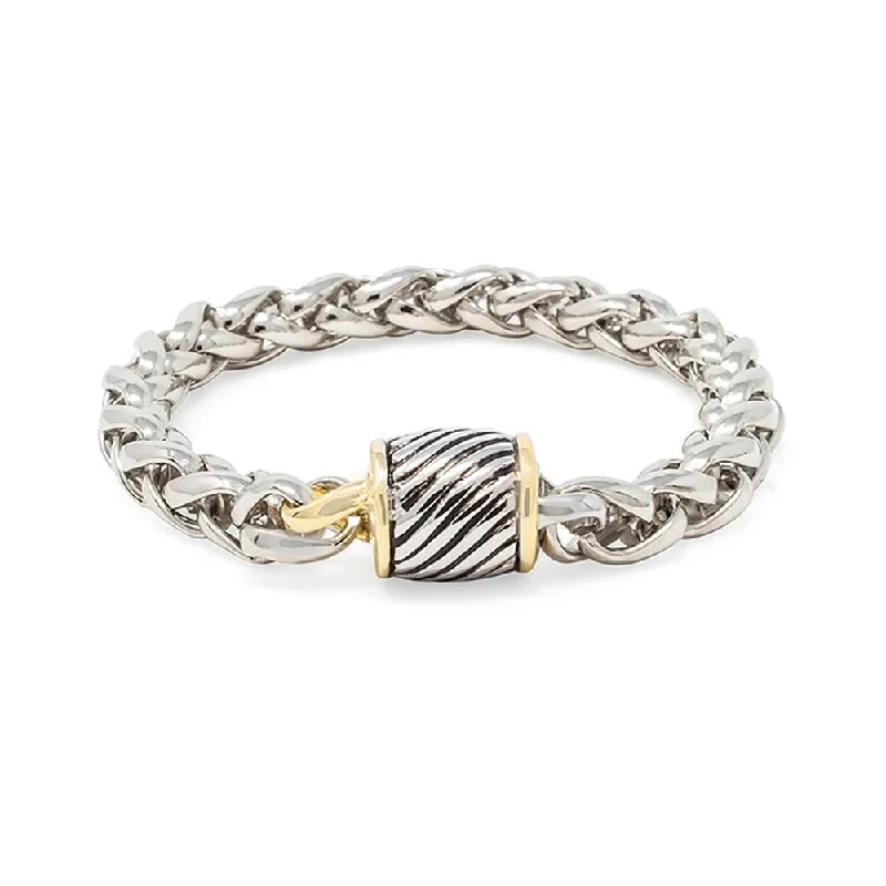 women gold link bracelets -Two Tone Bracelet with Stripe Magnetic Clasp