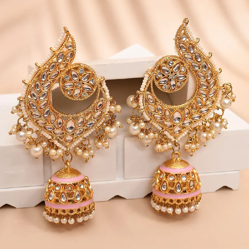 women turquoise earrings -Shagna Gold Plated Kundan Stone And Meenakari Jhumki Earrings