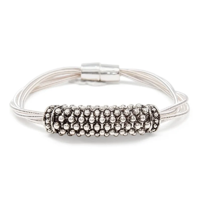 women men’s bracelets -Five Row Spring Bracelet with Antique Silver Dots Design