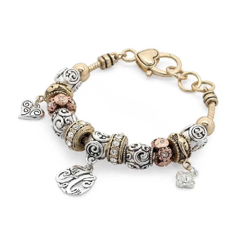 women cuff bangles -Charm Bracelet Initial H