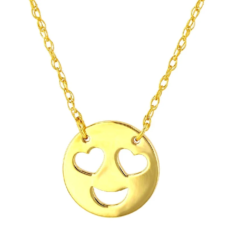 women art nouveau necklaces -Polished 14k Yellow Gold Smiley Charm Smiling Face with Heart Shaped Eyes Pendant Necklace