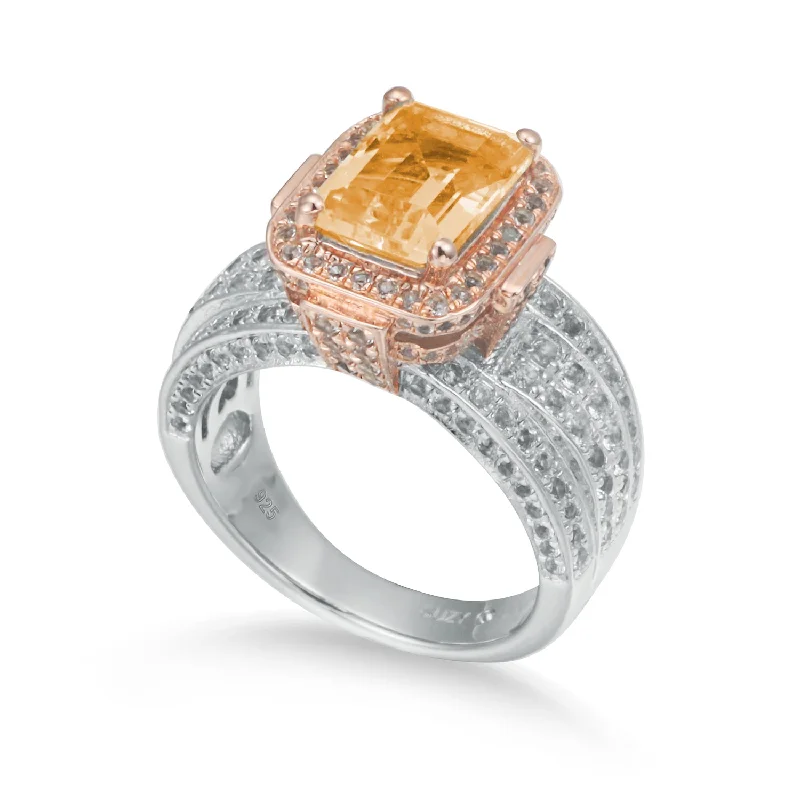 affordable engagement rings -Suzy Levian Two-Tone Sterling Silver 4.88 TCW Orange Citrine Ring