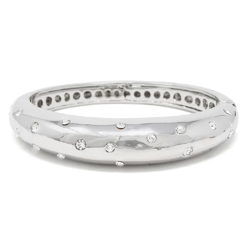 women wedding bangles -Band Hinged Bracelet with Crystal Silver Tone