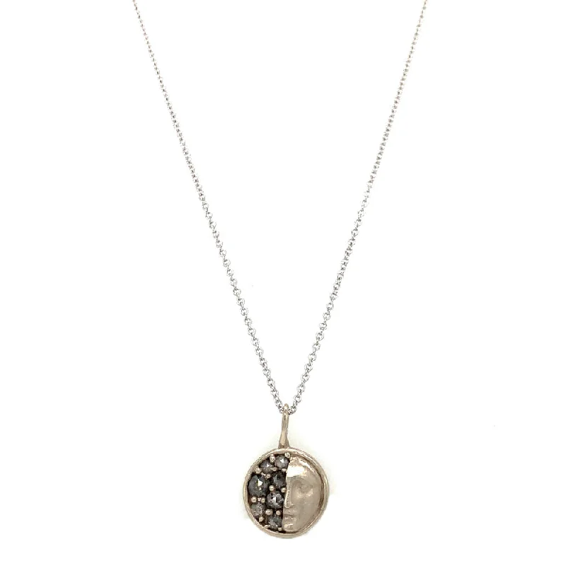 women rope necklaces -Salt & Pepper Diamond Necklace in White Gold - "Fragmented Sibyl"