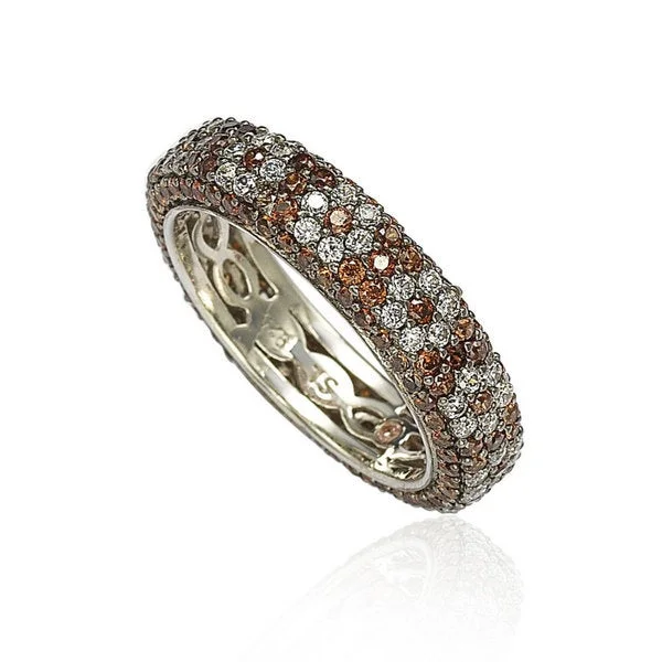 handpicked engagement rings -Suzy Levian Sterling Silver Cubic Zirconia Brown and White Flower Eternity Band