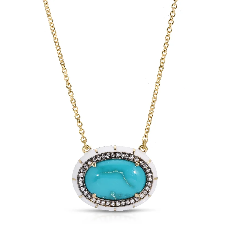 women jade necklaces -Turquoise & Diamond Halo Enamel Necklace - "Rock Candy Dreams"