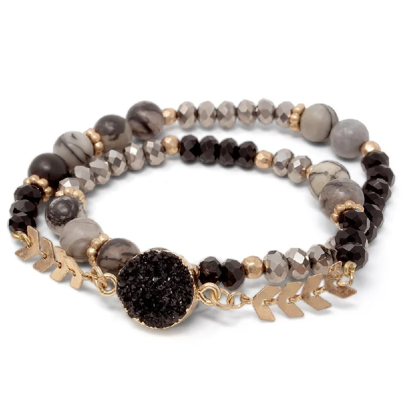 women heart-shaped bracelets -Delicate Bracelet Black Druzy Station Gold Plated