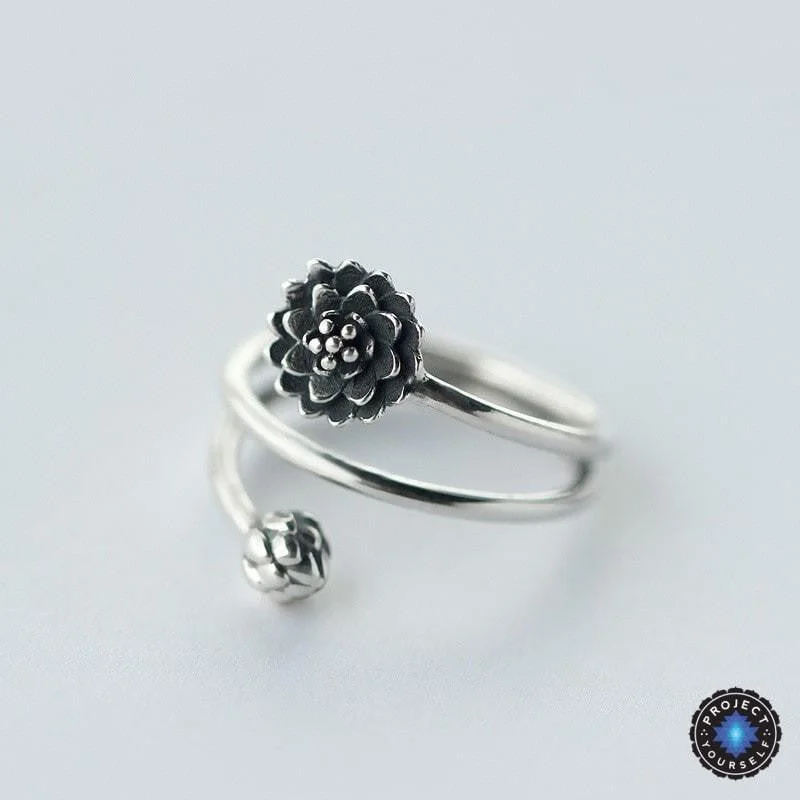 women sapphire rings for women -Silver Triple Wrap Lotus Ring