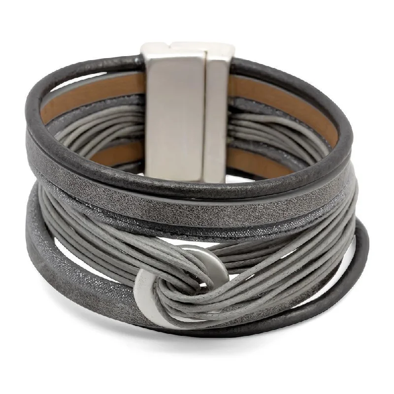 women wedding bangles -Multi String Bracelet with Ring Matte Silver Grey