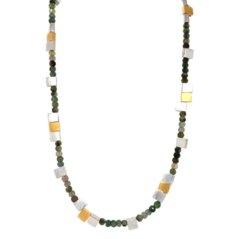 women infinity diamond necklaces -Green Tourmaline & Gold Vermeil + Sterling Silver Necklace - "Ivy Ruins"