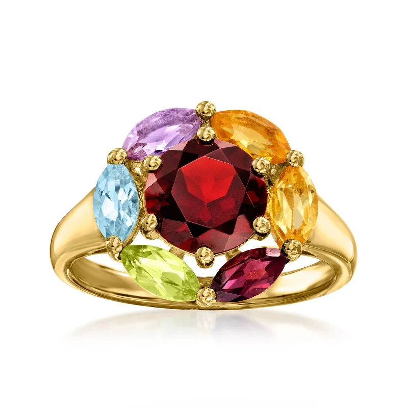 custom engagement rings with initials -Ross-Simons Garnet and Multi-Gemstone Ring in 18kt Gold Over Sterling