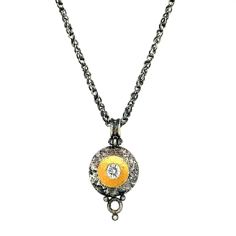 women boho necklaces -Diamond, 22K Yellow Gold & Sterling Silver Necklace- "Luminous Age"