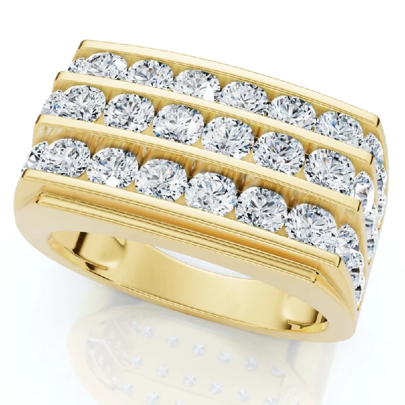 18k gold engagement rings -3Ct Men's Diamond Multi-Row Ring 10k Yellow Gold