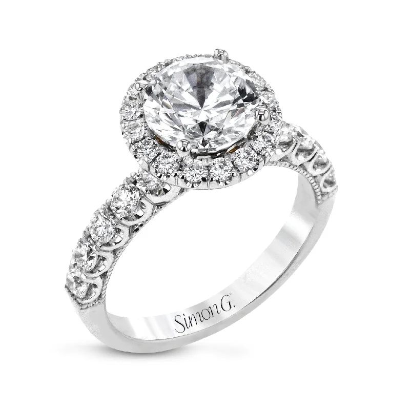 romantic engagement rings -Round-Cut Halo Engagement Ring In 18k Gold With Diamonds