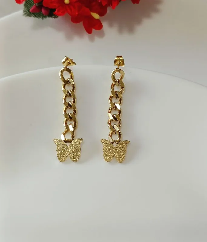 women bold earrings -Tarohi JewelsStainless Steel Gold Plated Chain Butterfly Earring-STNER 2558