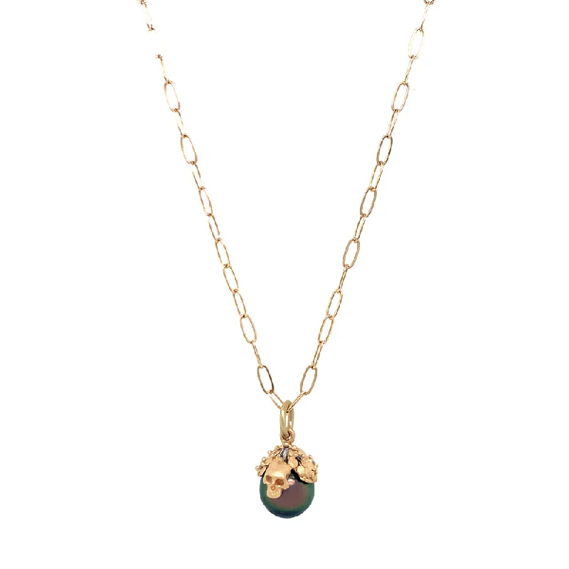 women birthstone pendant necklaces -Tahitian Pearl & Diamond Yellow Gold Necklace - "Crown of Coins"