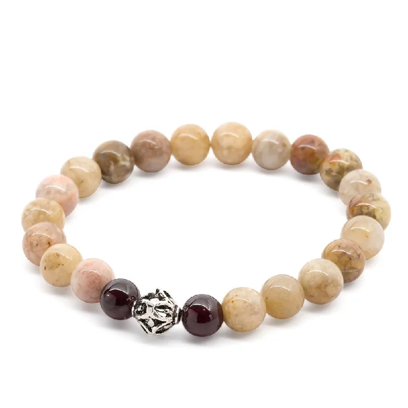 women charm bracelets -Agata/Garnet Stretch Bracelet with 925 Sterling Silver Bead