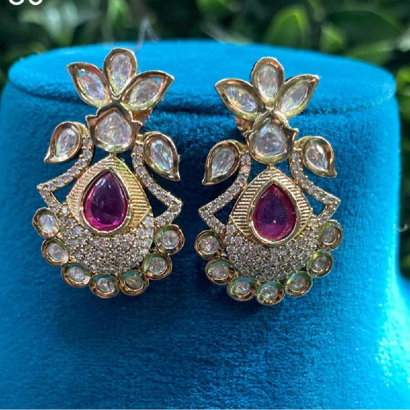 women twisted hoop earrings -Amoliya Jewels Gold Plated Polki Kundan Dangler Earrings