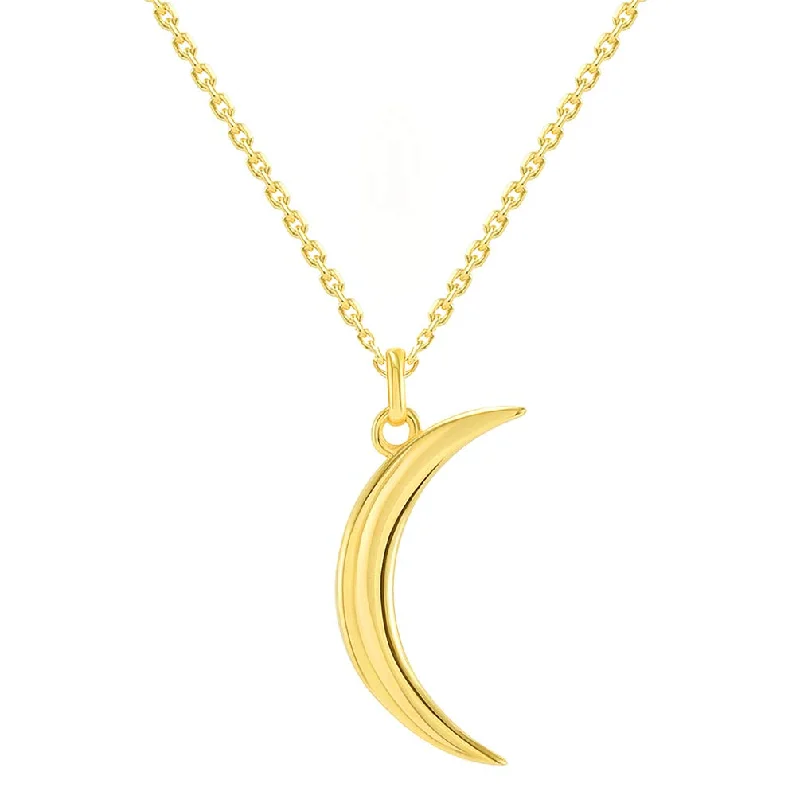 women etched metal necklaces -Solid 14k Yellow Gold Dainty Crescent Moon Pendant Necklace with Lobster Claw Clasp (16" to 18" Adjustable Chain)