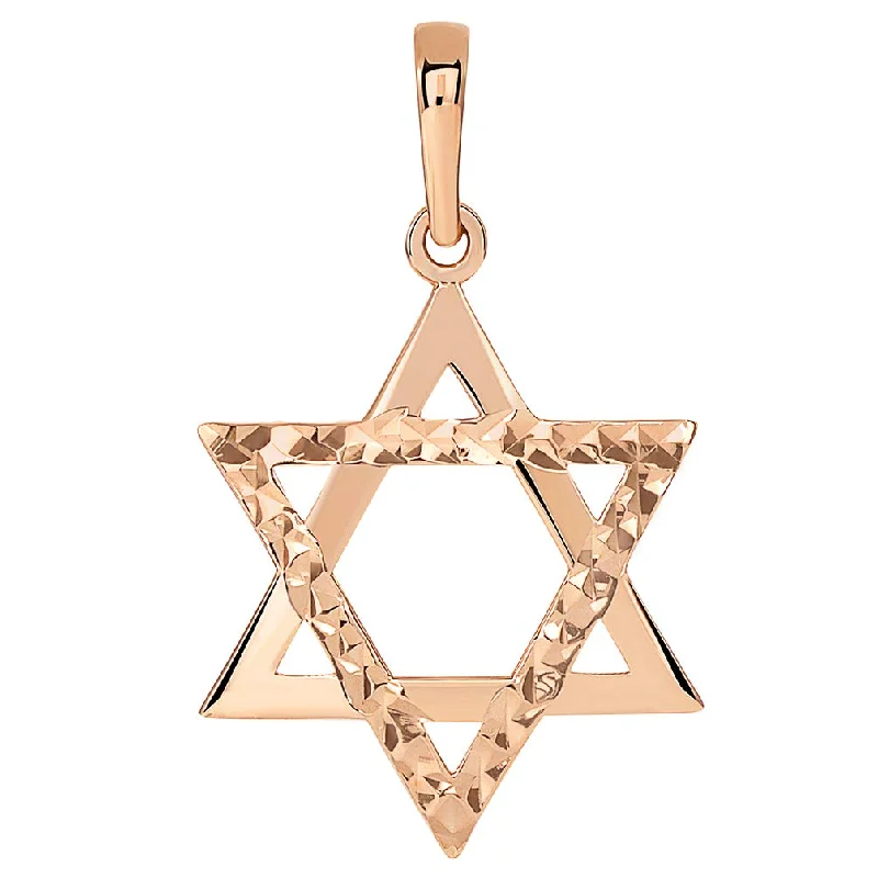 women designer necklaces -14k Rose Gold High Polished and Sparkle Cut Hebrew Star of David Pendant (25 x 15mm)