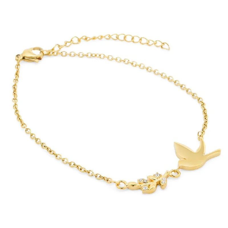 women luxury bracelets -Stainless Steel Bird and Leaf Bracelet Gold Plated