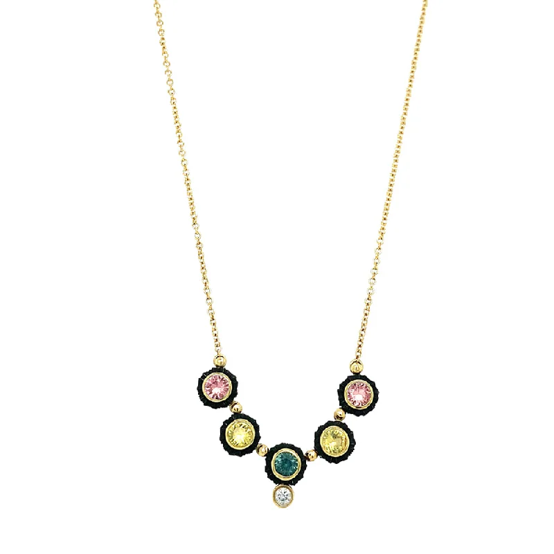 women art deco necklaces -Yellow Gold and Montana Sapphire Necklace - "Chroma"