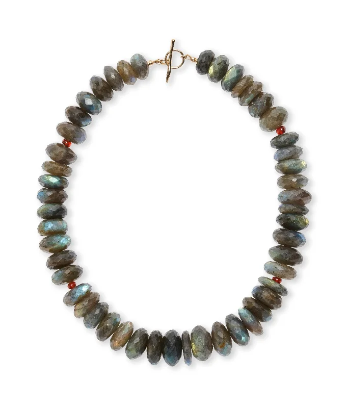 women infinity loop necklaces -Extra Large Labradorite & Garnet 14k Gold Necklace