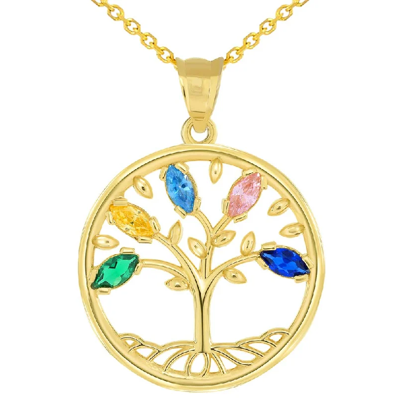 women animal pendant necklaces -14k Gold Cubic Zirconia Round Elegant Tree of Life Medallion Pendant Necklace - Yellow Gold