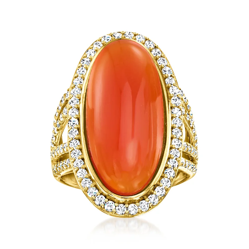 modern engagement rings -Ross-Simons Carnelian and White Topaz Ring in 18kt Gold Over Sterling.