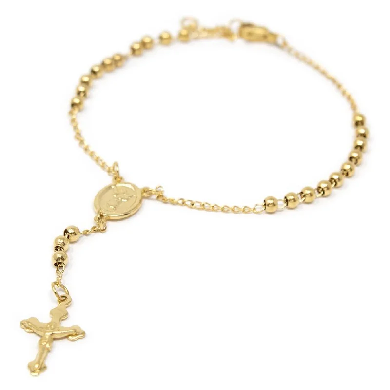 women vintage bangles -Stainless Steel Rosary Bracelet Gold Plated