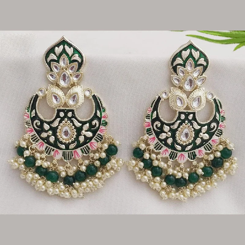 women ear cuff earrings -JCM Gold Plated Kundan Stone And Pearls Dangler Earrings