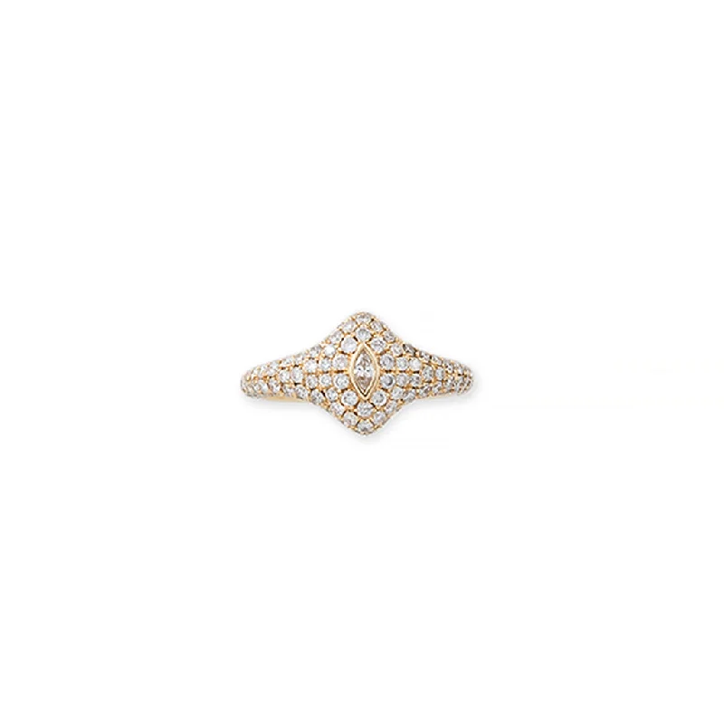 women vintage-style rings -MARQUISE DIAMOND PAVE SIGNET RING