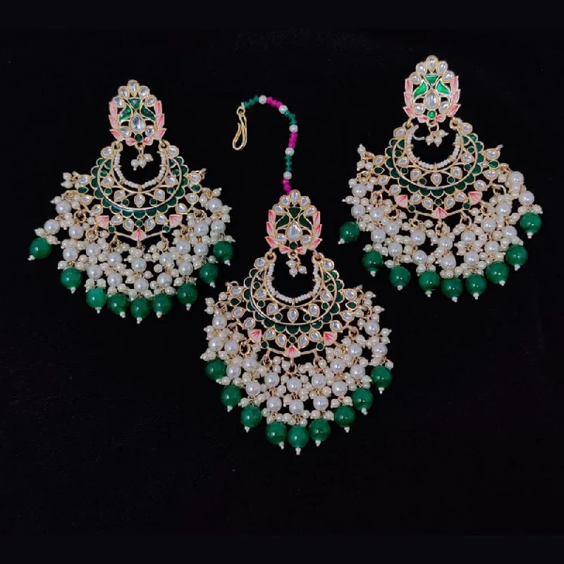 women oversized earrings -Manisha Jewellery Gold Plated Earrings With Maangtikka