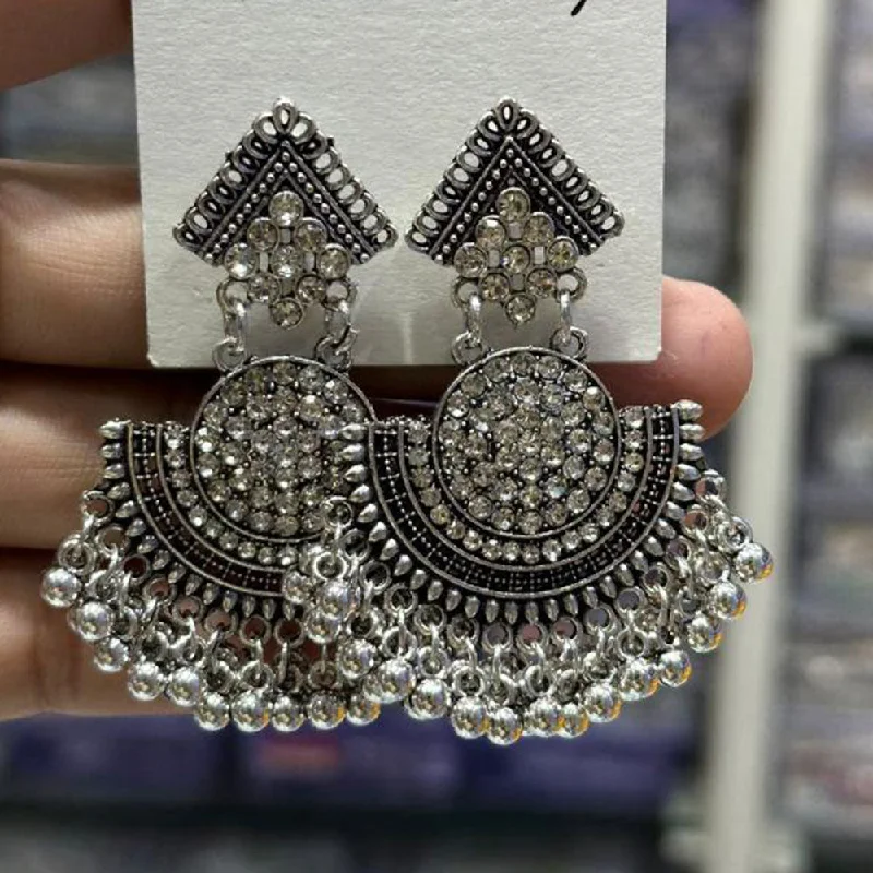 women art deco earrings -Manisha Jewellery Oxidised Plated Austrian Stone And Ghungroo Dangler Earrings