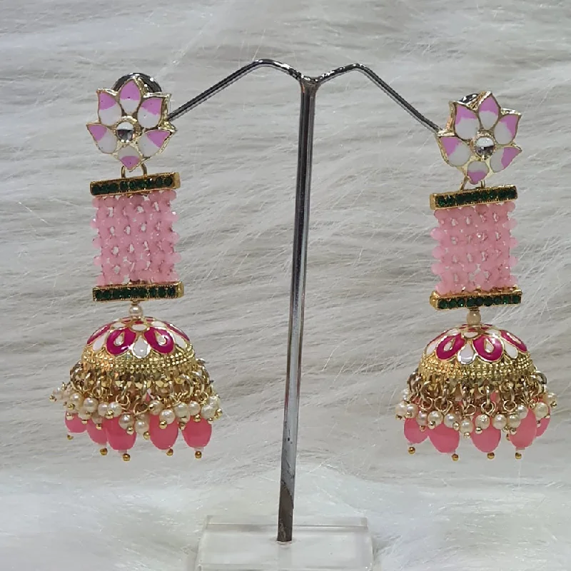 women gold dangle earrings -Midas Touch Gold Plated Meenakari Jhumki Earrings