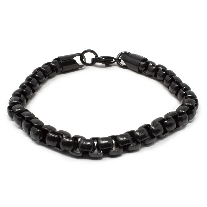 women oval bracelets -Box Chain Stainless Steel Black Ion Plated Bracelet