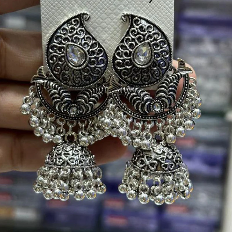 women luxurious diamond earrings -Manisha Jewellery Oxidised Plated Crystal Stone Jhumki