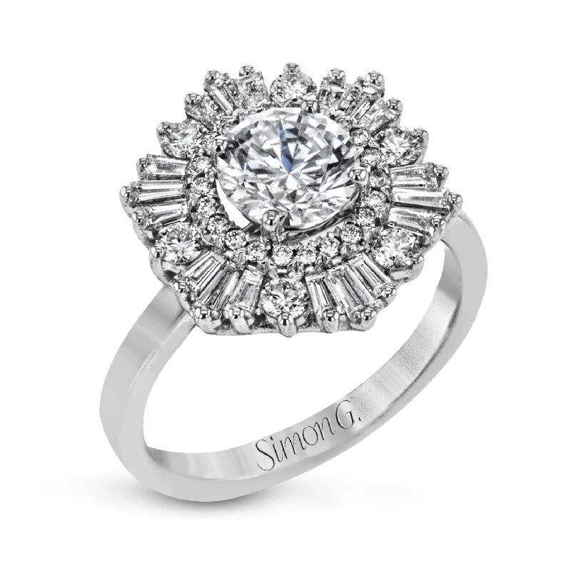 luxury engagement rings -Round-cut Flower Halo Engagement Ring in 18k Gold with Diamonds