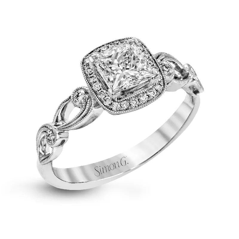 affordable halo engagement rings -Princess-Cut Halo Engagement Ring In 18k Gold With Diamonds