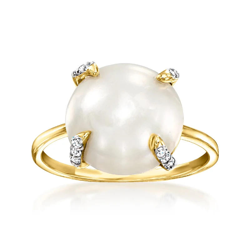 custom engagement rings with engravings -Ross-Simons 12-12.5mm Cultured Mabe Pearl and . Diamond Ring in 14kt Yellow Gold