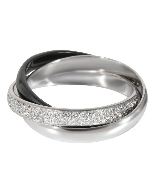 luxury diamond engagement rings -Cartier Trinity Ceramic & Diamond Ring in 18k White Gold 0.45 CTW