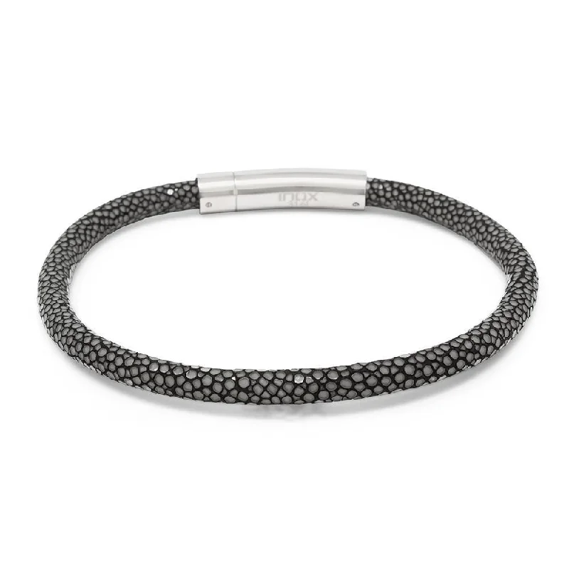 women stack bracelets -Stainless Steel Grey Stingray Leather Bracelet