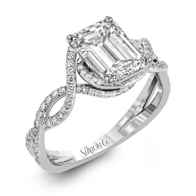 contemporary engagement rings -Emerald-Cut Criss-Cross Engagement Ring In 18k Gold With Diamonds