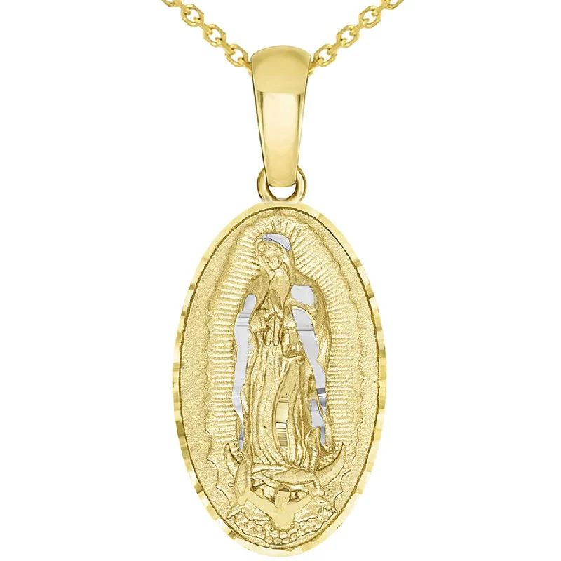 women delicate necklaces -14k Yellow Gold Traditional Virgin of Guadalupe Oval Medal Pendant Necklace Available with Rolo, Curb, or Figaro Chain