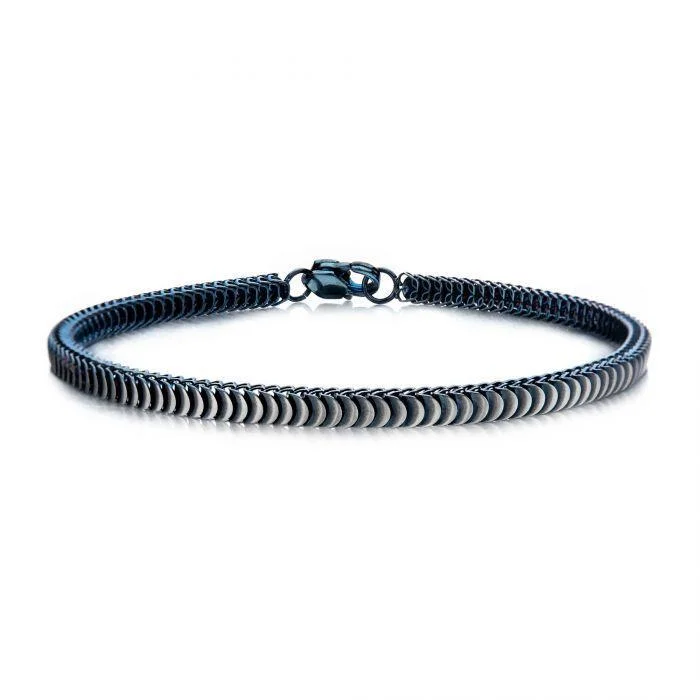 women anniversary bracelets -Stainless Steel Blue Snake Chain Men's Bracelet