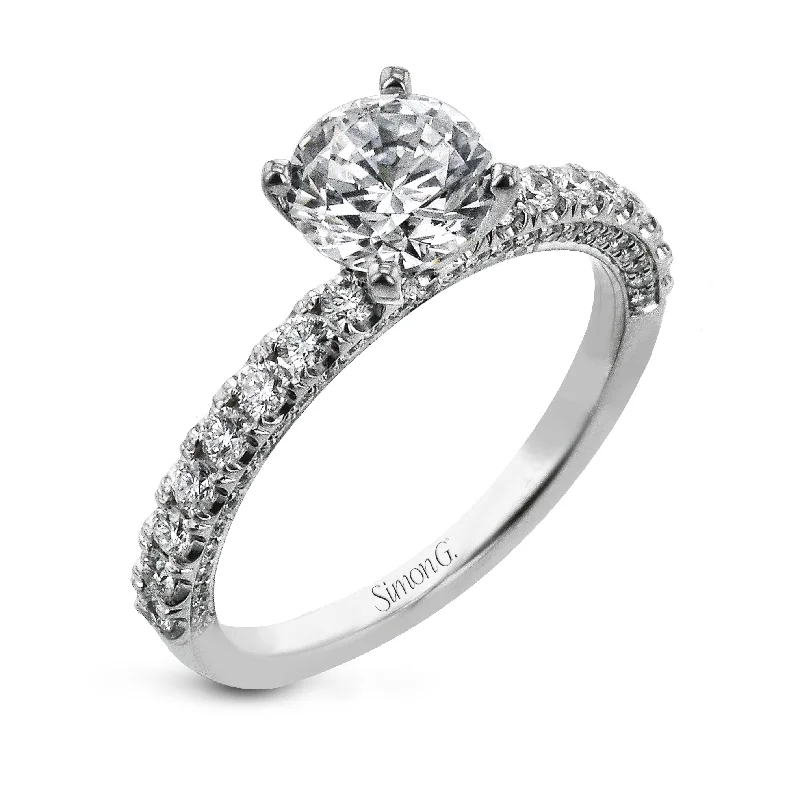 white gold engagement rings -Round-Cut Engagement Ring In 18k Gold With Diamonds