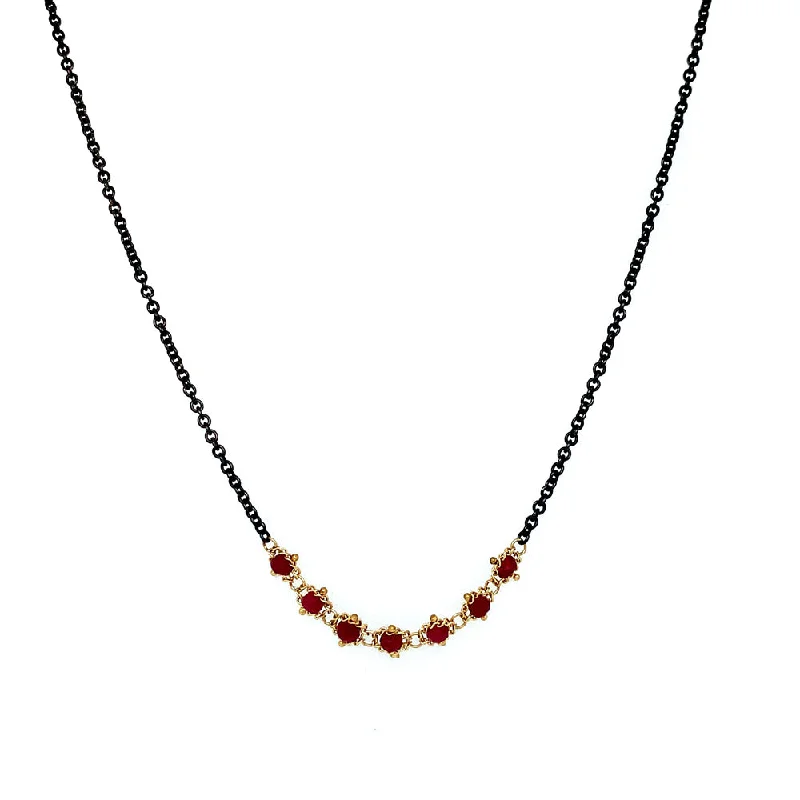 women pendant choker necklaces -Oxidized Sterling Silver, Gold, & Ruby Rondelle Necklace - "Centered Textile"