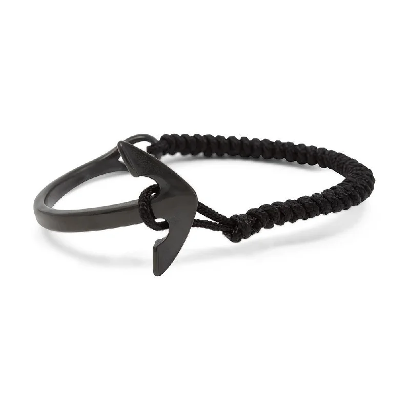 women stacking charm bracelets -Stainless Steel Anchor Cord Bracelet Black